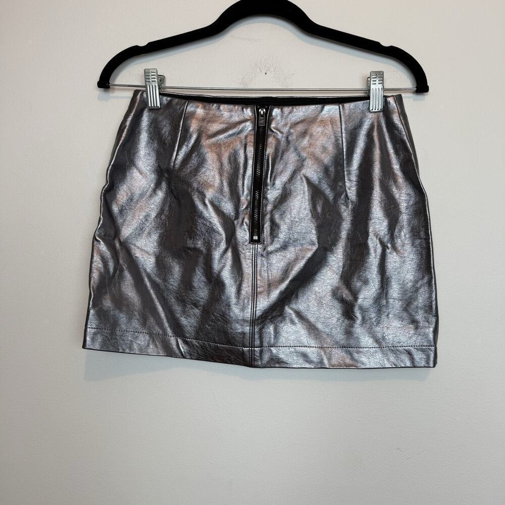 Hollister metallic faux leather mini skirt gunmetal SM rave festival grunge - Picture 6 of 6